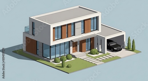 Modern house with garage and driveway.