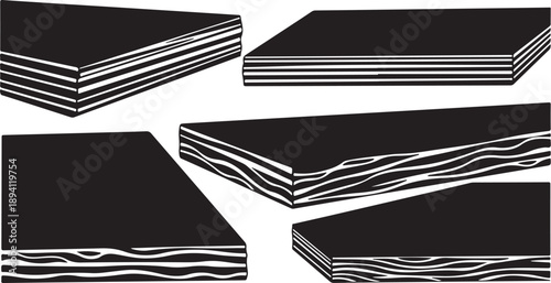 Black and white illustration of stacked paper sheets isolated