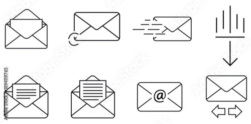 Email Icon Set: A collection of various email icons representing the digital communication and messaging