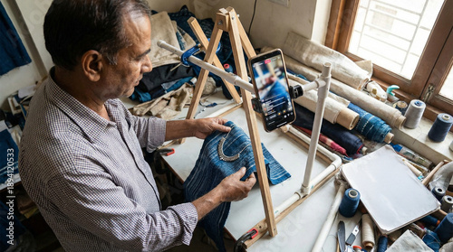 Artisan filming product demo with smartphone rig.