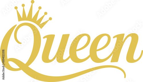 Queen Gold Script Typography with Crown Icon