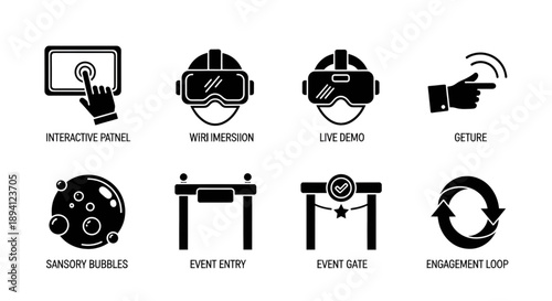 This image showcases various interactive event technology and immersive experience icons.