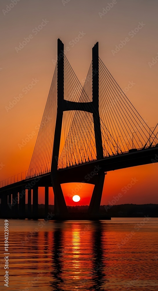 Fototapeta premium Sunset over a large bridge.