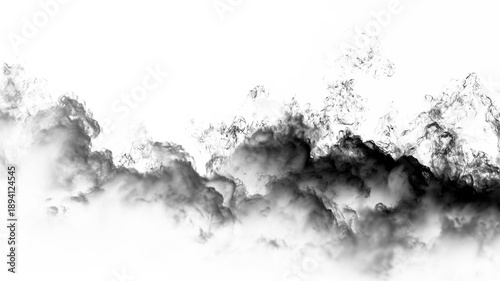 Принти на полотні Dark smoke clouds rising on a white background during daytime showing texture an