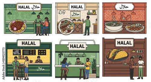 Halal food variety served at different restaurants and stalls globally