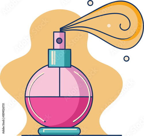 Pink Perfume Bottle with Fragrance Spray Mist Beauty and Cosmetic Product Flat Vector Illustration