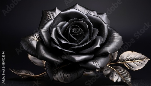 A Stunning Black Rose With A Metallic Accent Against A Dark Backdrop Exuding Elegance
