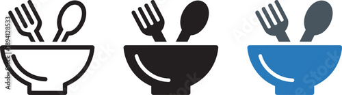 Salad bowl with spoon and fork icons for healthy dining and organic food preparation concepts