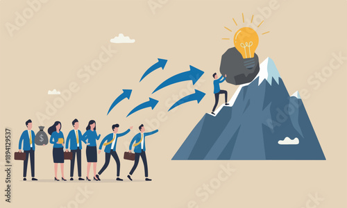 Fundraising , donation, investing or VC venture capital to support startup idea concept, business people donate or contribute fund raiser new lightbulb project.