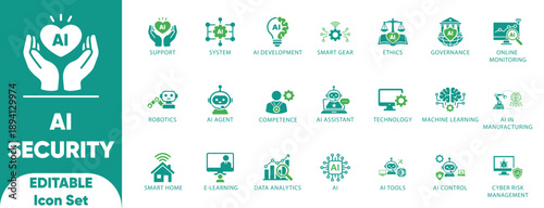 Security Ethics Governance Artificial Intelligence Agentic AI Compliance Risk Management Vector Icon Set

