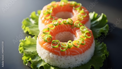 Celebrating womens day with delicious salmon sushi on a bed of lettuce