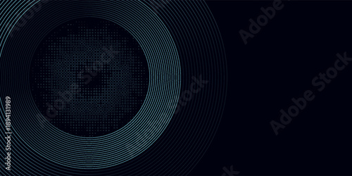 Blue abstract background with glowing circles. Swirl circular lines pattern. Geometric spiral. Twirl element. Modern graphic design. Futuristic technology concept. eps 10.