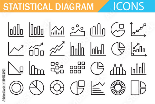 Outline Statistical Chart and Analytics Icon Pack for Finance, Marketing and Data Reporting