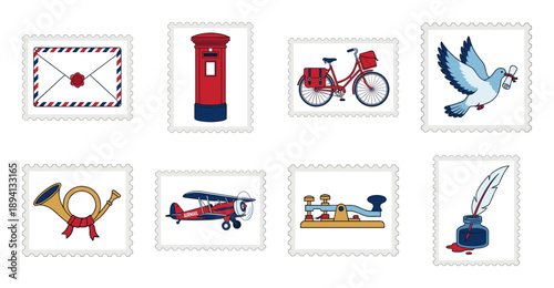 Retro Postal Service Vector Art Postage Stamp Collection for Vintage Correspondence and Mail Delivery Themes