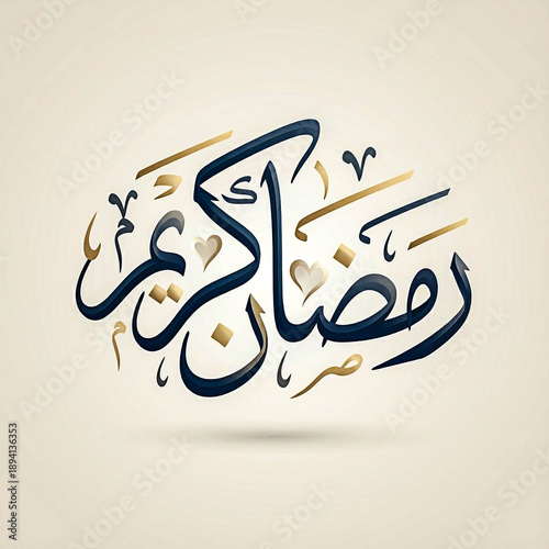 A creative Arabic calligraphy design featuring the word Ramadan on a beige background with decorative elements