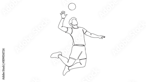 Outline illustration of an energetic volleyball player mid-air, preparing to hit the ball with power during a competitive sports match or training session