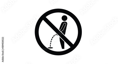 Prohibition sign depicting a person urinating black circle with red slash silhouette
