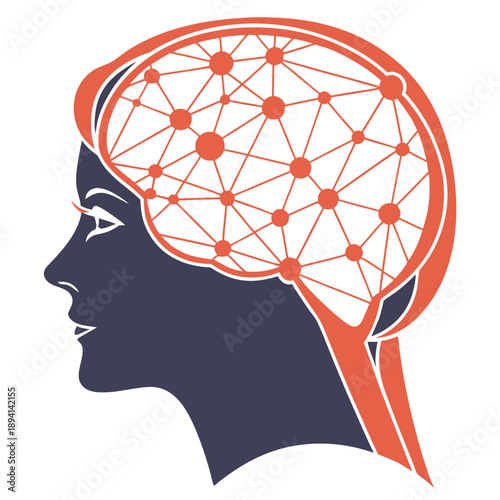 Flat Line AI Brain Network - Human Brain Silhouette Technology