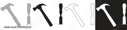 Collection of tool outlines and silhouettes for crafting and construction