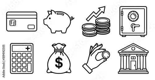 Minimalist Linear Financial Icon Asset Collection for Banking and Personal Finance Management Systems