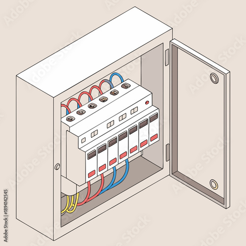 Isometric Open Circuit Breaker Panel - Electrical Power Distribution