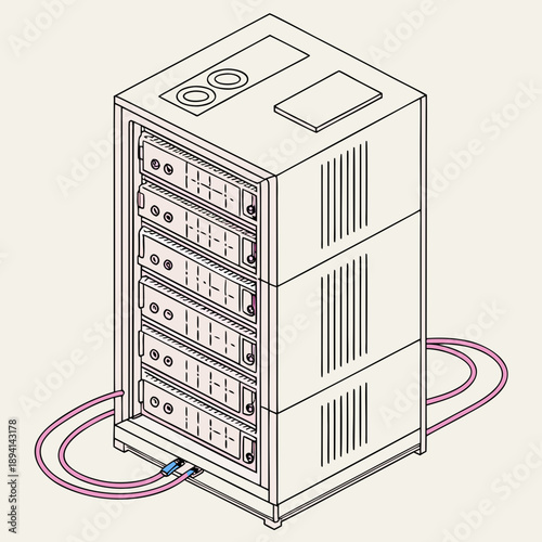 Isometric Server Farm Rack Data Center Detail