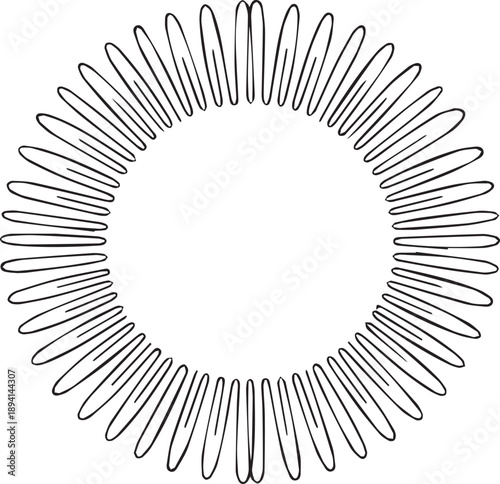 Circular pattern of abstract black lines forming a sunburst illustration on a plain background from a direct viewpoint