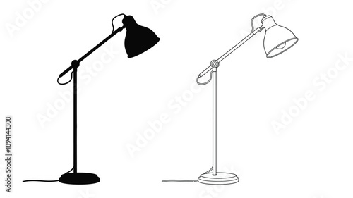 Two desk lamps one solid and one outlined depict a modern design silhouette
