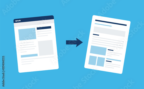 Website Redesign and Content Migration Process with Page Layout Change Flat Vector Illustration