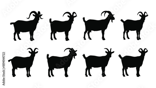 Eight black goat silhouettes Vector