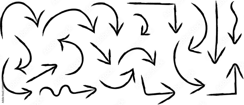 Fototapeta premium A collection of hand drawn black arrows pointing in various directions depicting movement flow and abstract concepts high quality professional detailed modern elegant