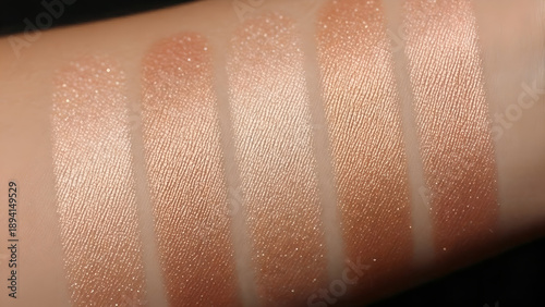 Swatches of highlighter shades on arm in various skin tones  