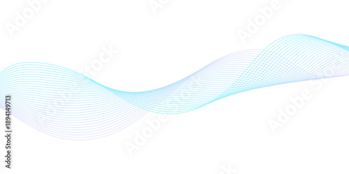 Modern abstract wave line design in light blue and cyan tones, showcasing flowing curves and smooth digital motion patterns on transparent for clean minimalist tech design use.