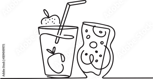 A glass of fresh juice with an apple and a straw next to a smartphone on a simple table