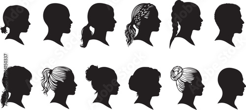 Silhouettes of various hairstyles