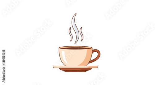 Steaming Cup of Hot Coffee or Tea Beverage with Saucer on Isolated White Background