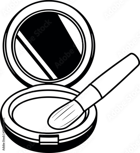 Makeup Compact with Brush Line Art Vector Icon for Cosmetic Beauty Design