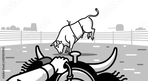 Rodeo Bull Riding Cowboy POV First Person View Vector Illustration
