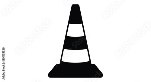 A black and white striped traffic cone illustration a stark silhouette