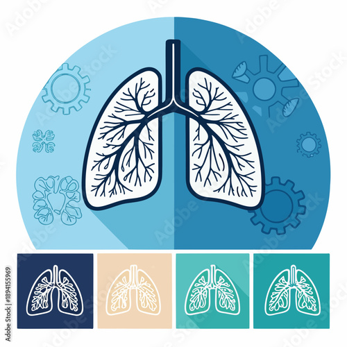 Stylized Human Lungs Vector Illustration Set with Abstract Background Elements, Representing Respiratory Health and Medical Concepts, Ideal for Science and Healthcare Design Projects