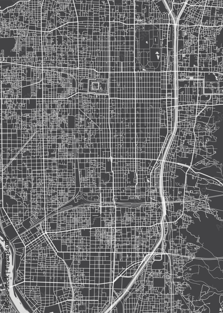 Obraz premium City map Kyoto, monochrome detailed plan, vector illustration