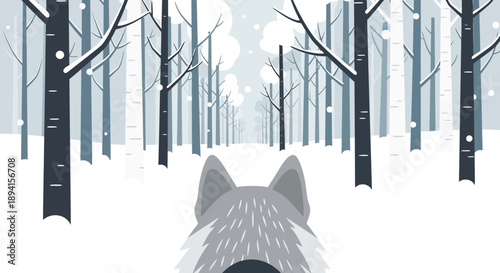 Wolf POV in Snowy Forest, Winter Wonderland, Cold Season, Wildlife