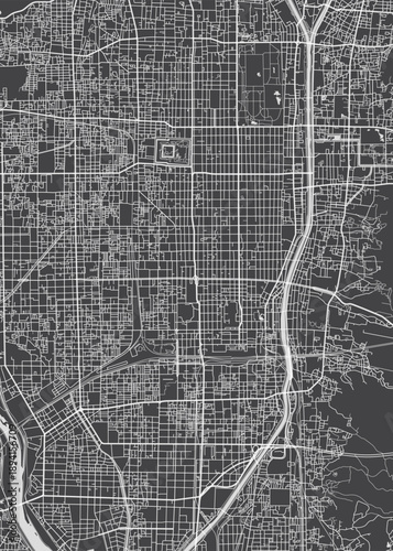 City map Kyoto, monochrome detailed plan, vector illustration