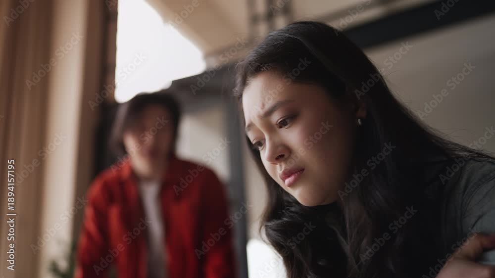 custom made wallpaper toronto digitalDepressed Asian woman listening to boyfriend's accusations, toxic relationship