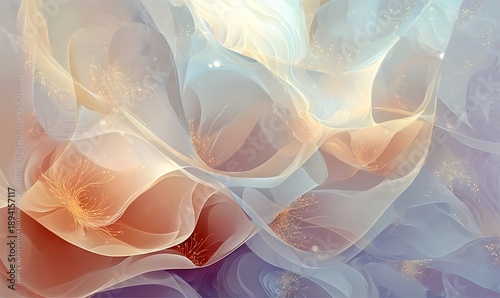 Abstract Background, Soft Organic Shapes in Pastel Colors, Intricate Details, and a Gentle Glow.
