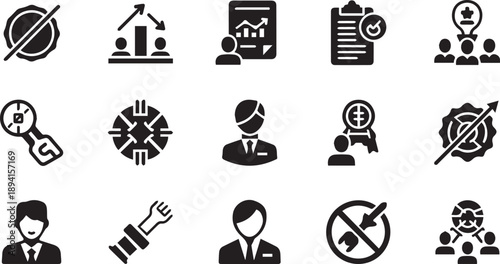 Business Management Performance Analysis and Corporate Leadership Icon Collection