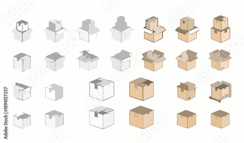 Moving boxes icon set multiple styles packing relocation logistics and storage symbols vector