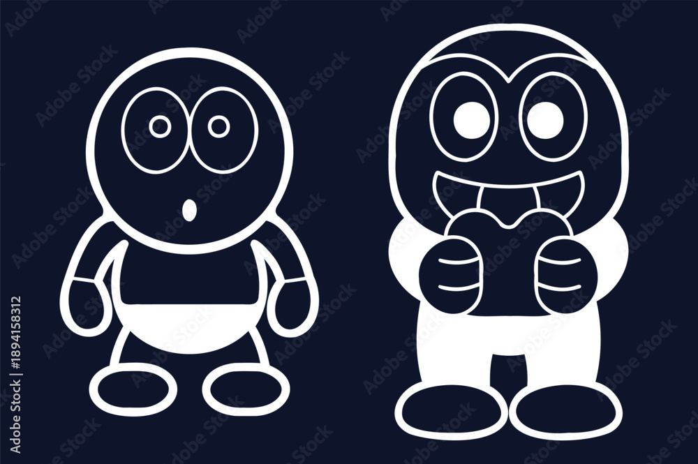Obraz premium Adorable Cartoon Monster Characters Set, Cute Creature Design For Kids Illustration Vector