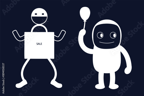 Robotics And Automation Concept Featuring Cute Robot Characters With Balloon, Artificial Intelligence