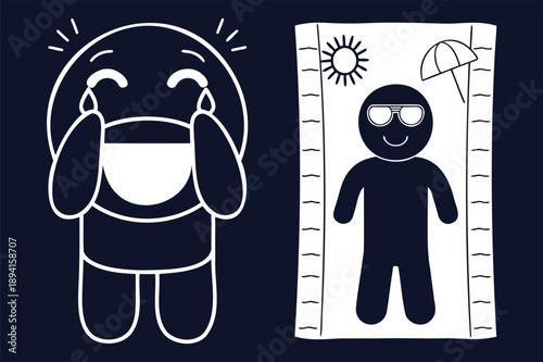 Illness Recovery Concept Featuring Stick Figure And Sunbathing Icon, Health Improvement Illustration